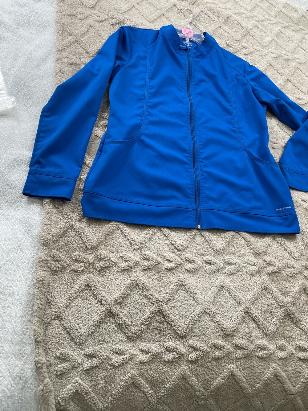 Healing Hands Royal Blue Full-Zip Scrub Jacket Sz Small Medical Staff